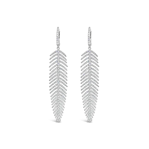 Minimalist bar earrings for a sleek and simple style-Diamond Feather Estate Earrings