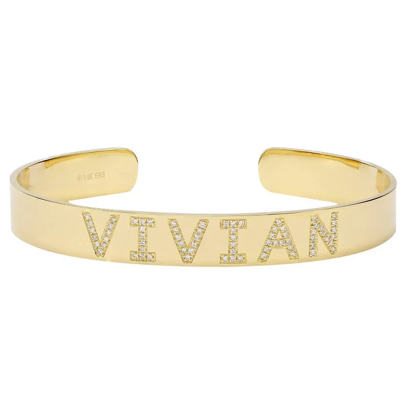 Stackable bangles for a customizable look-14K Diamond Personalized Cuff Bracelet- Customize yours!