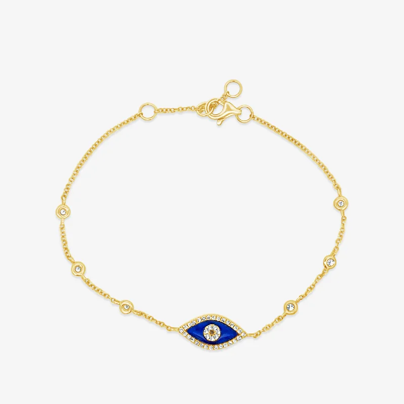 Colorful charm bracelets for fun and personal style-Diamond & Lapis Evil Eye Station Bracelet