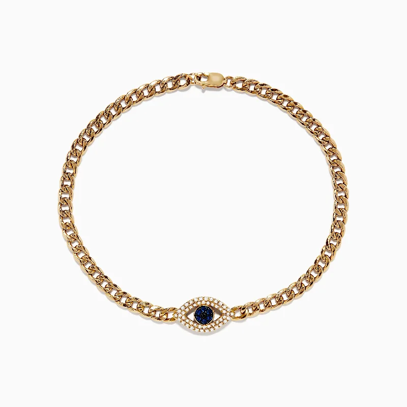 Engraved couple bracelets for matching styles-14K Yellow Gold Blue Sapphire and Diamond Evil Eye Bracelet