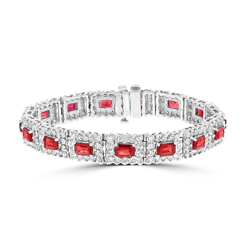 Delicate chain bracelets for everyday elegance-14KT GOLD 9.63 CTW RUBY & 6.30 CTW DIAMOND HALO BRACELET