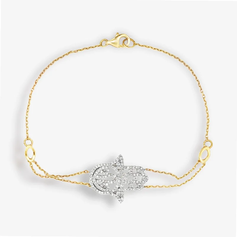 Elegant pearl bracelets for timeless beauty-Hamsa Diamond & Gold Bracelet