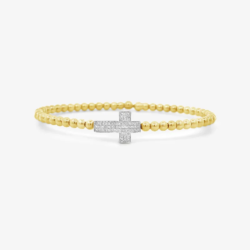 Gemstone bangle bracelets for colorful elegance-Diamond Cross Bead Bracelet