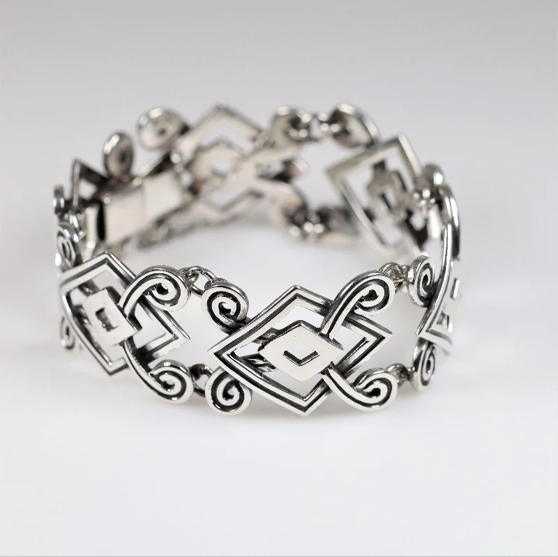 Stackable bracelets for a customizable style-Vintage Silver Mexican Jewelry | Geometric Handcrafted Bracelet