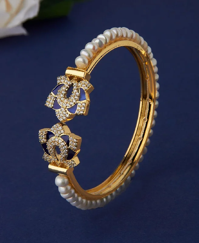 Wide bangles for a standout look-Stunning Floral Stone Studded Pearl Bangle