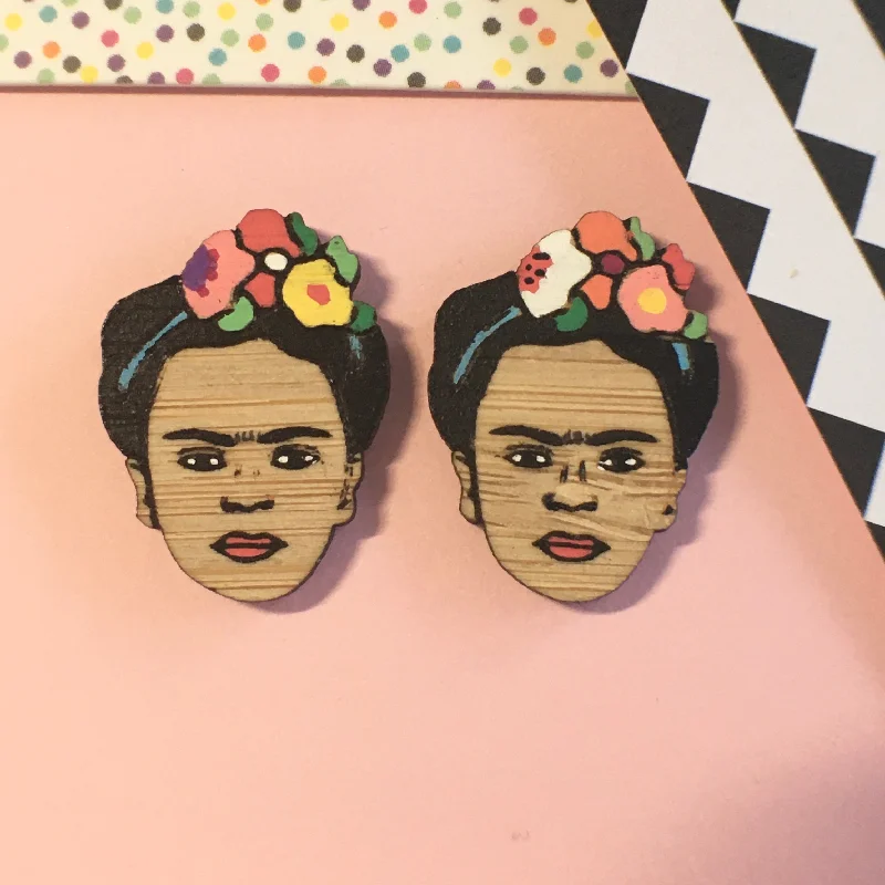 Birthstone earrings for a personal touch-Face Studs: Frida Kahlo