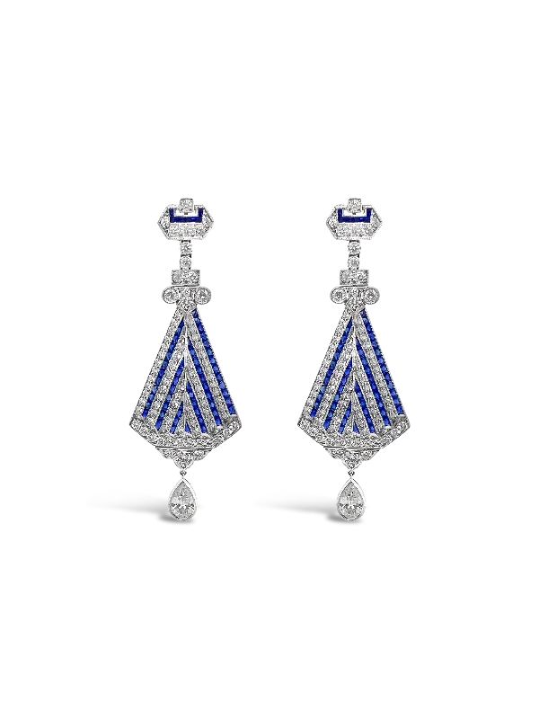 Custom-made earrings for wedding parties-Sapphire & Diamond Dangle Earrings