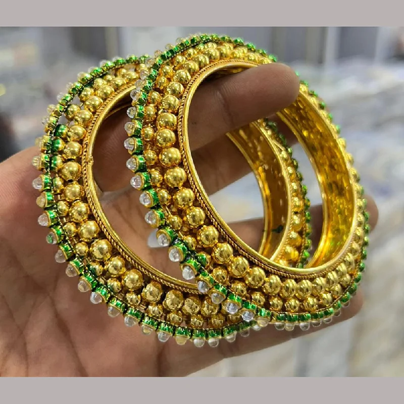 Gemstone-studded bangles for colorful style-Pooja Bangles Gold Plated Kundan Stone Bangles Set