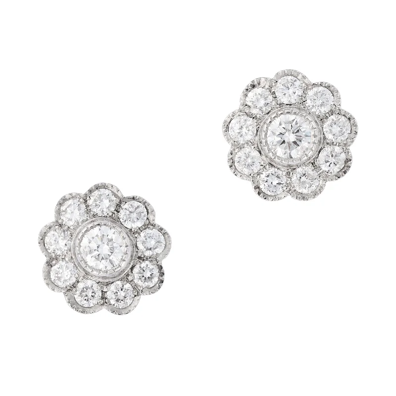 Statement ear cuffs for trendy looks-Vintage Diamond Clusters Earrings