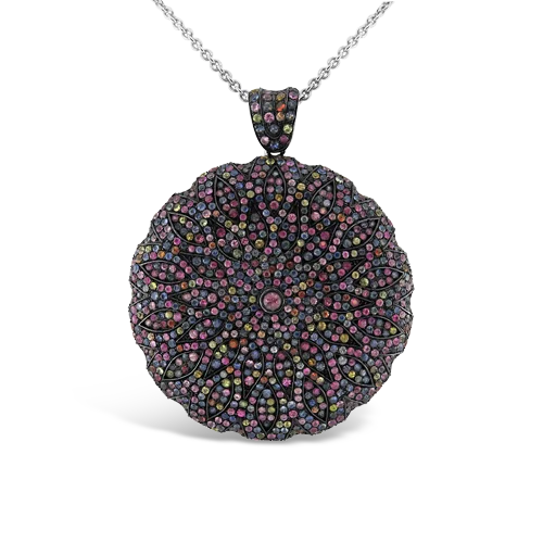 Diamond necklace for luxury occasions-Multi-color Sapphire Disc Necklace