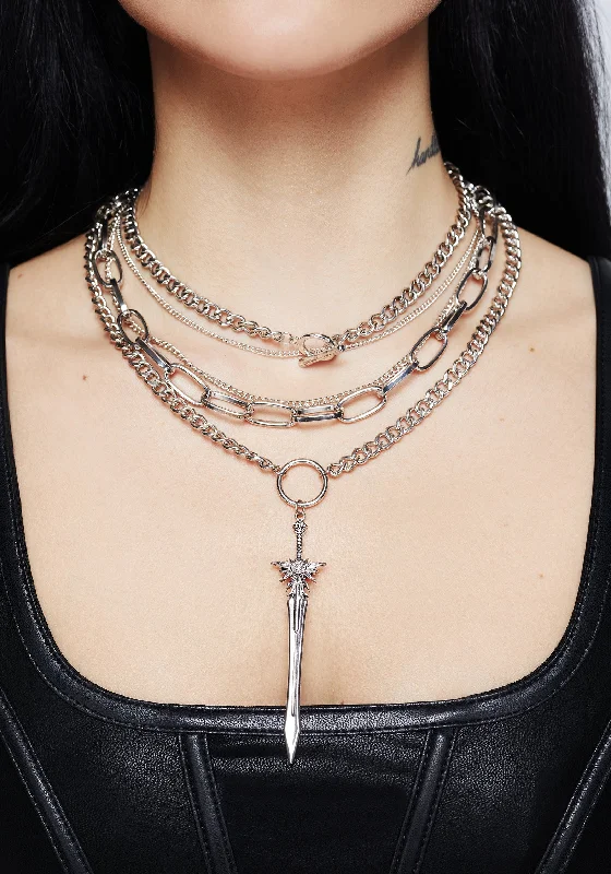 Custom charm necklaces for creative designs-SWORD MULTICHAIN NECKLACE