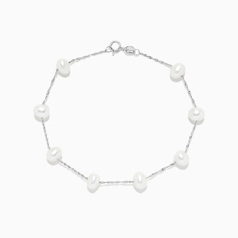 Diamond-studded bracelets for a luxurious touch-14K White Gold Cultured Fresh Water Pearl Station Bracelet