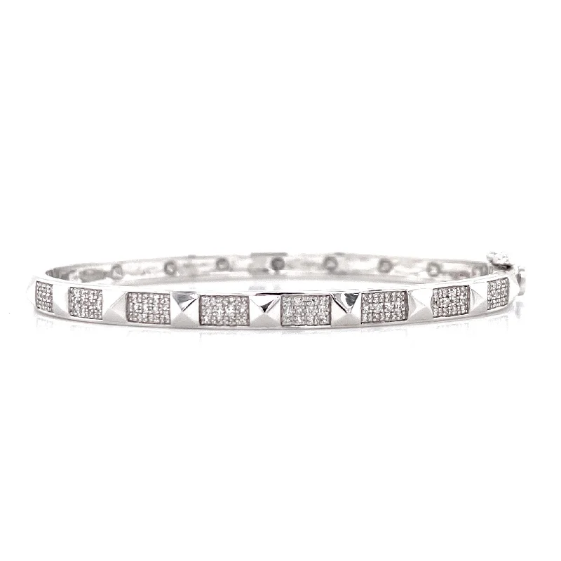 Custom charm bangles for unique designs-14K White Gold Diamond Studded Bangle