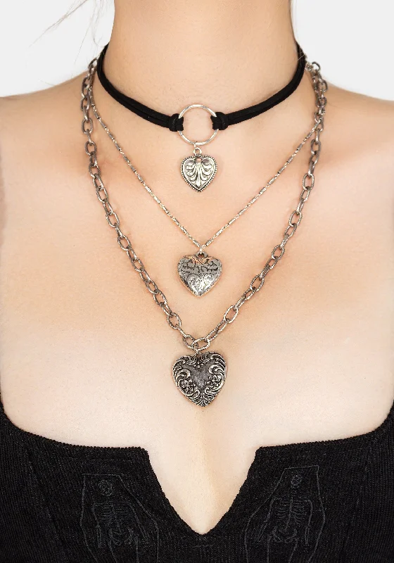 Custom friendship necklaces for lasting bonds-Deceiver Heart Layered Choker Necklace