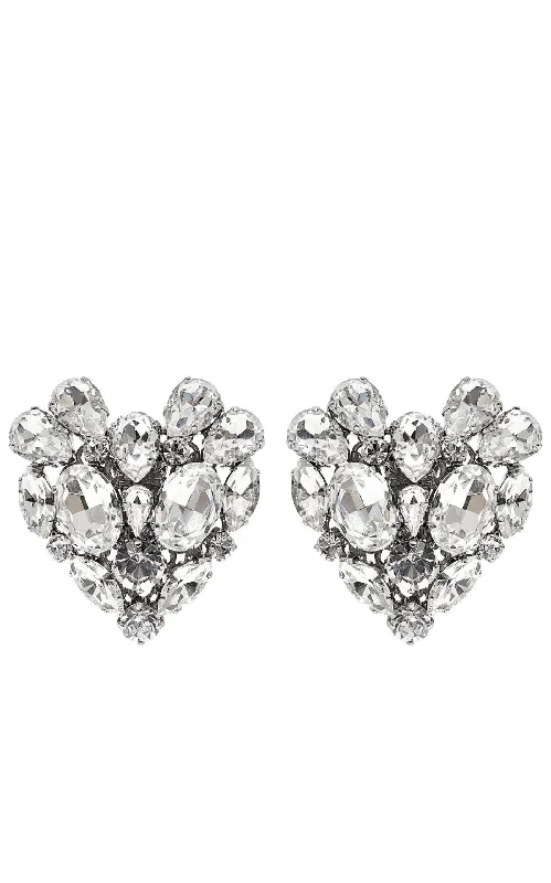 Layered earrings for trendy, boho looks-Silvertone Crystal Heart Stud Clip-On Earrings