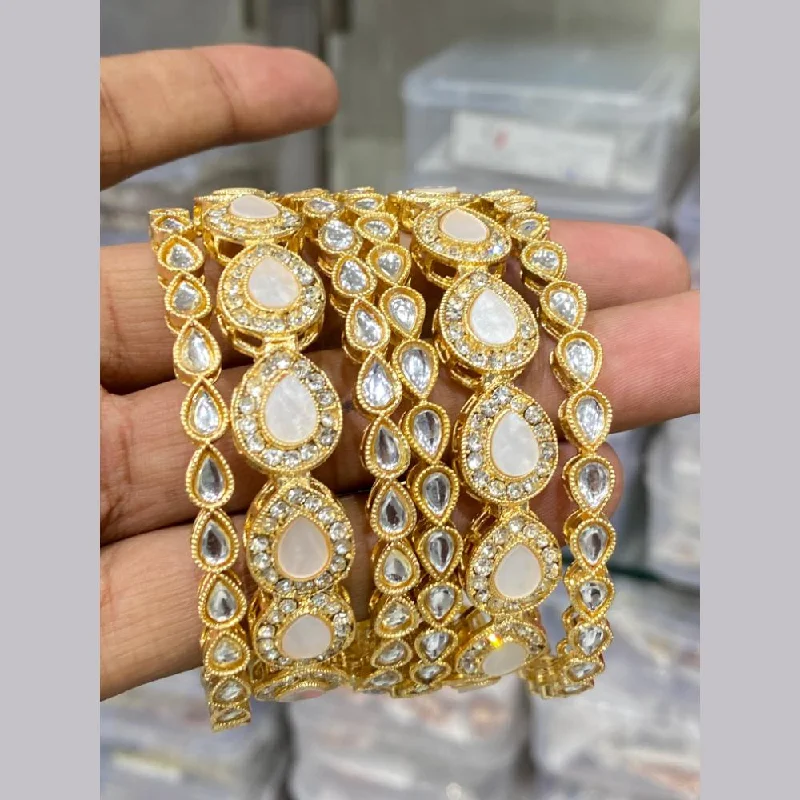 Adjustable wire bangles for unique looks-Hira Collections Gold Plated Kundan Stone And Austrian Stone Bangles Set