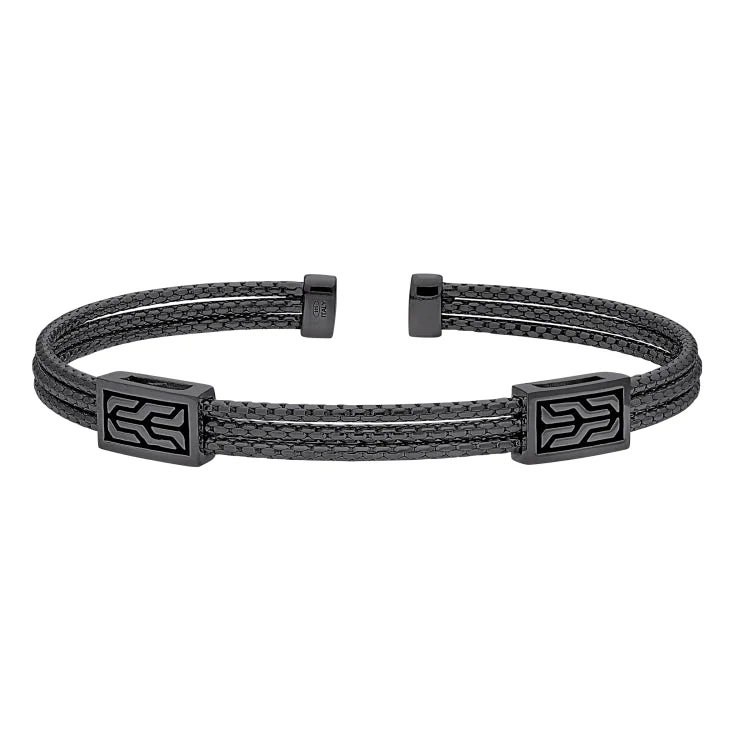 Custom engraved bracelets for anniversary gifts-Black Rhodium Finished Sterling Silver 3 Cable Bracelet