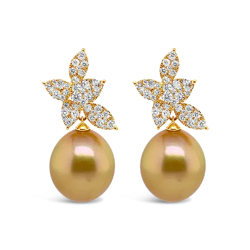 Colorful statement earrings to complement your outfit-Golden Pearl & Diamond Earrings