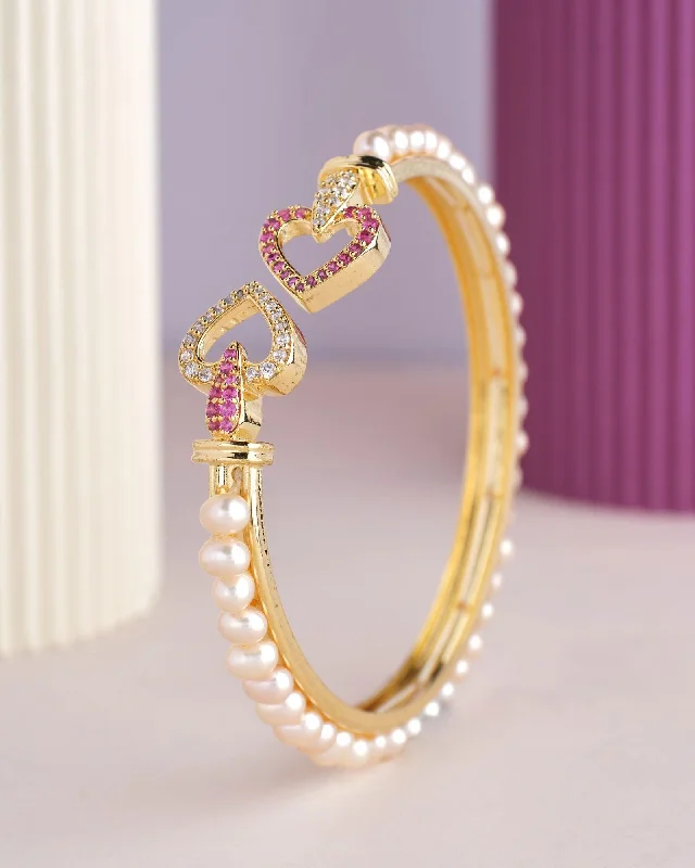 Adjustable bangles for a perfect fit-Heart Shaped White Pearl Bangle