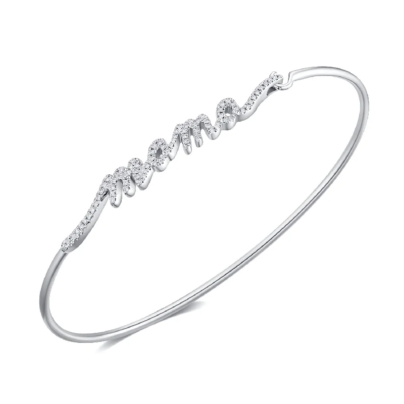 Minimalist rose gold bangles for a modern touch-14K White Gold Diamond Mama Bangle