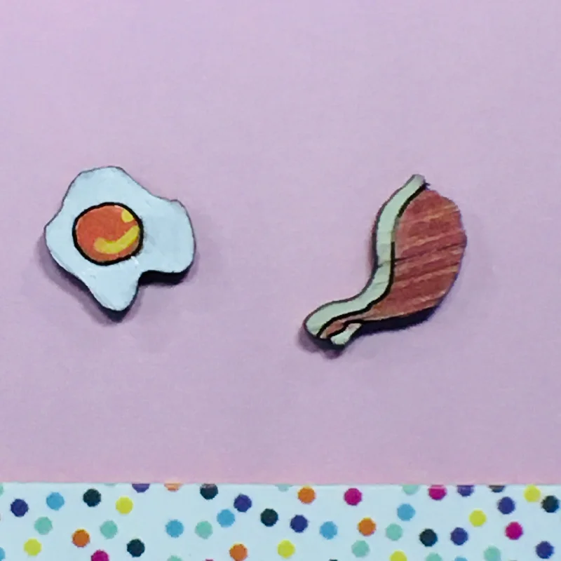 Personalized earrings with birthstones-Studs: Bacon and Egg