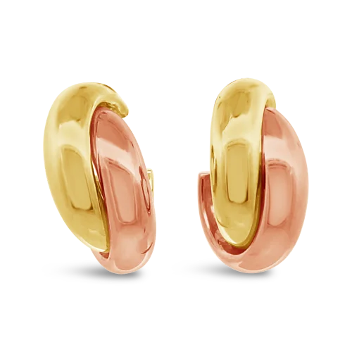 Adjustable hoop earrings for custom fit-Rose & Yellow Gold Double Hoop Earrings