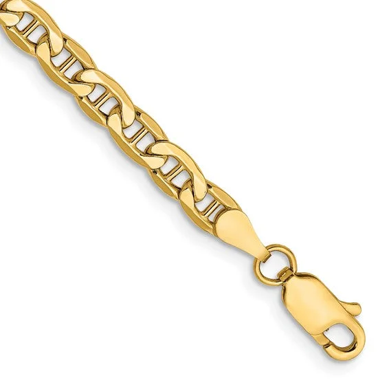 Vintage charm bracelets for collectors-MEN'S 14KT YELLOW GOLD 4MM SEMI SOLID ANCHOR 8" CHAIN BRACELET