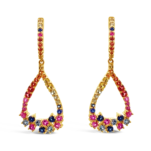 Customized diamond earrings for luxury gifts-Rainbow Sapphire Dangle Earrings