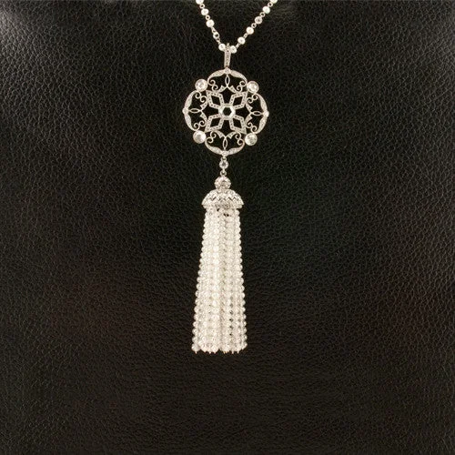 Custom lockets for storing precious memories-Diamond Bead & Pearl Tassel Necklace