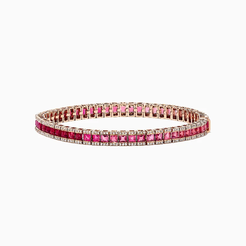 Custom logo bracelets for branded merchandise-14k Rose Gold Princess Cut Ruby, Pink Tourmaline Tennis Bracelet