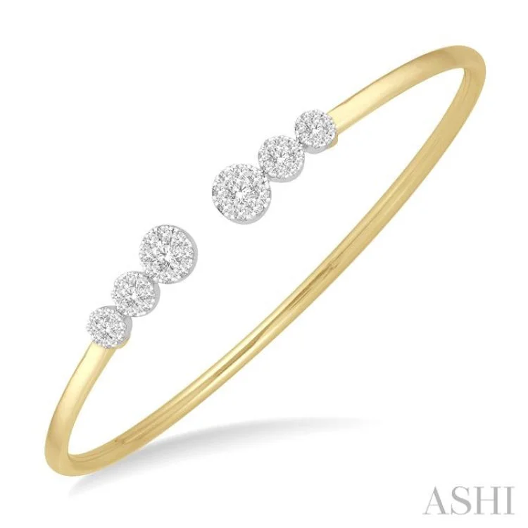 Modern bangles with minimalistic appeal-3/4 Ctw Round Cut Lovebright Diamond Open Cuff Bangle in 14K Yellow and White Gold