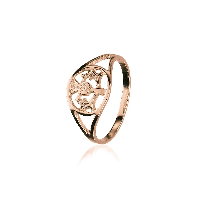 Custom signet rings for a classic look-Thistle Rose Gold Ring RR75