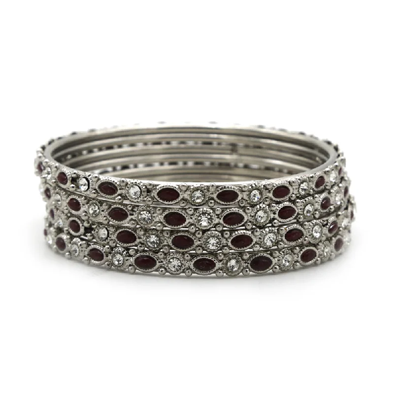 Eco-friendly bracelets made from sustainable materials-Silver Bangles & Bracelets for Women's - Maroon