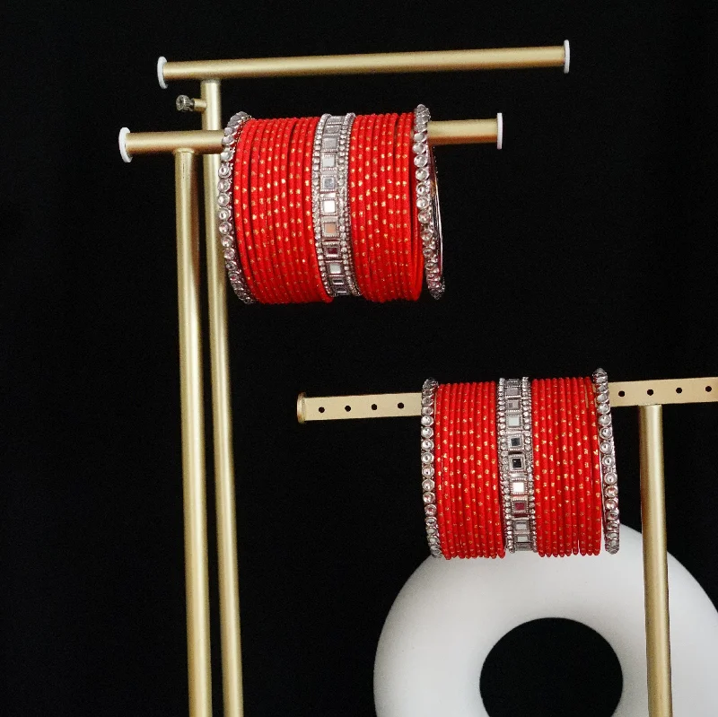 Retro-inspired bangles for a vintage style-Kim Red Customized Bangle Set