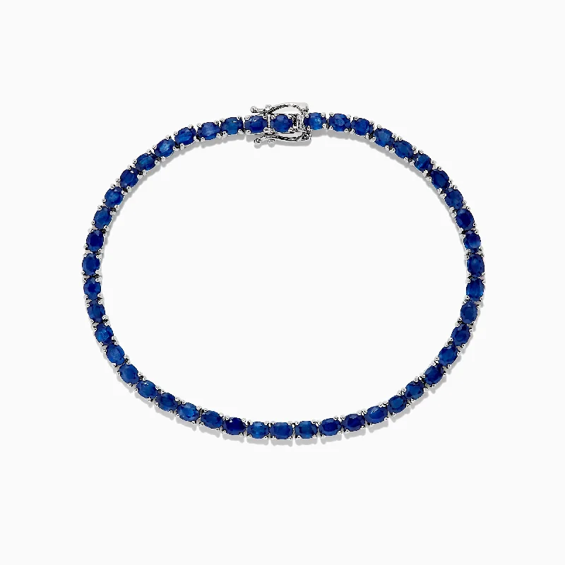 Delicate chain bracelets for everyday elegance-925 Sterling Silver Blue Sapphire Tennis Bracelet, 6.99 TCW