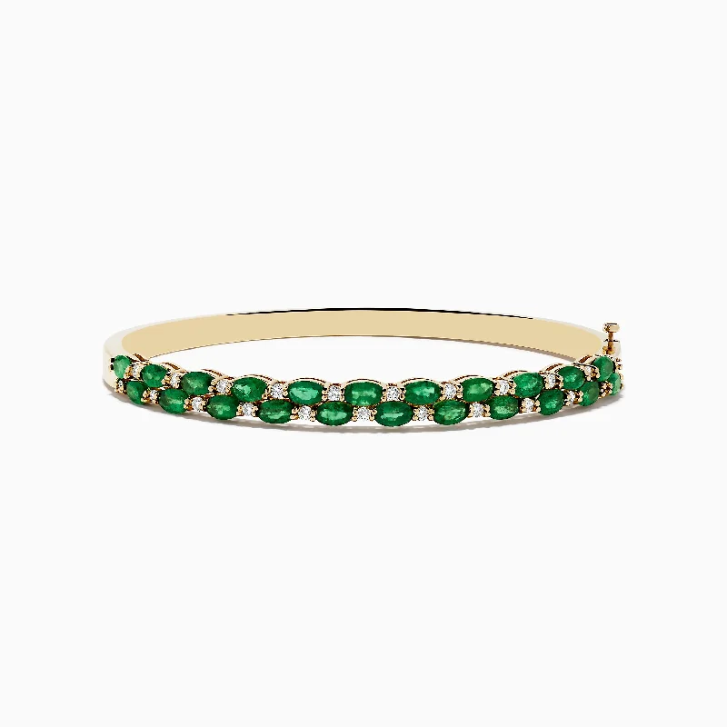 Personalized metal bracelets for custom designs-14K Yellow Gold Emerald and Diamond Bangle