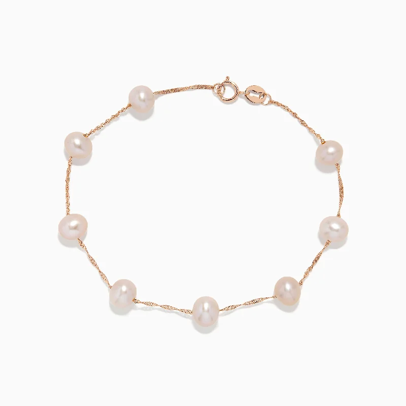 Leather bracelets for rugged charm-14K Rose Gold Blush Freshwater Pearl Bracelet