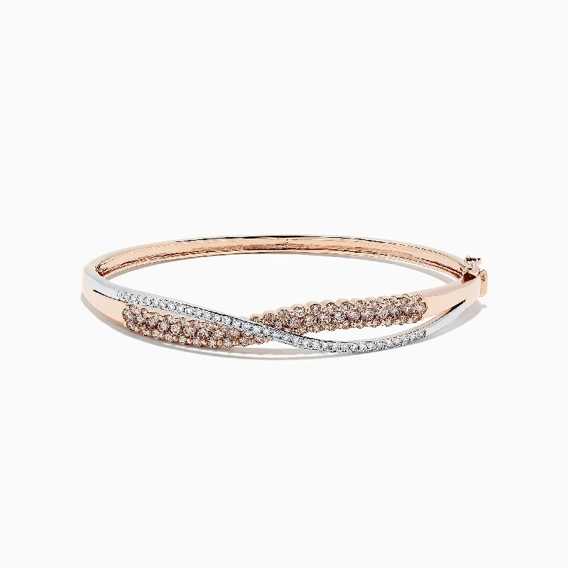 Silver cuff bracelets for a chic look-14K Two Tone Gold Espresso and White Diamond Crossover Bangle, 2.00 TCW