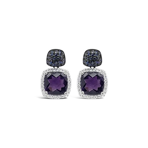 Boho-style earrings for free-spirited fashion-Amethyst, Diamond & sapphire Earrings