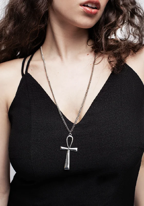 Simple gold necklaces for minimalist elegance-Taweret Long Chain Ankh Pendant