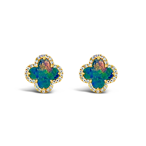 Gold hoop earrings for everyday wear-Black Opal Clover Earrings