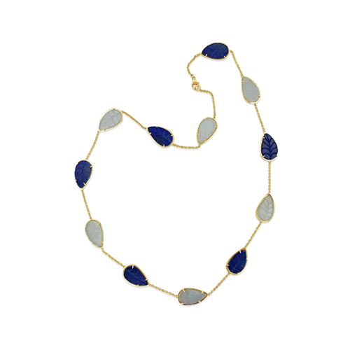 Custom friendship necklaces for lasting bonds-Lapis & Calcedony Leaf Design Necklace