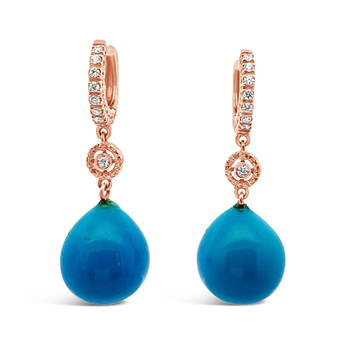 Ear jackets with modern designs-Turquoise & Diamond Dangle Earrings