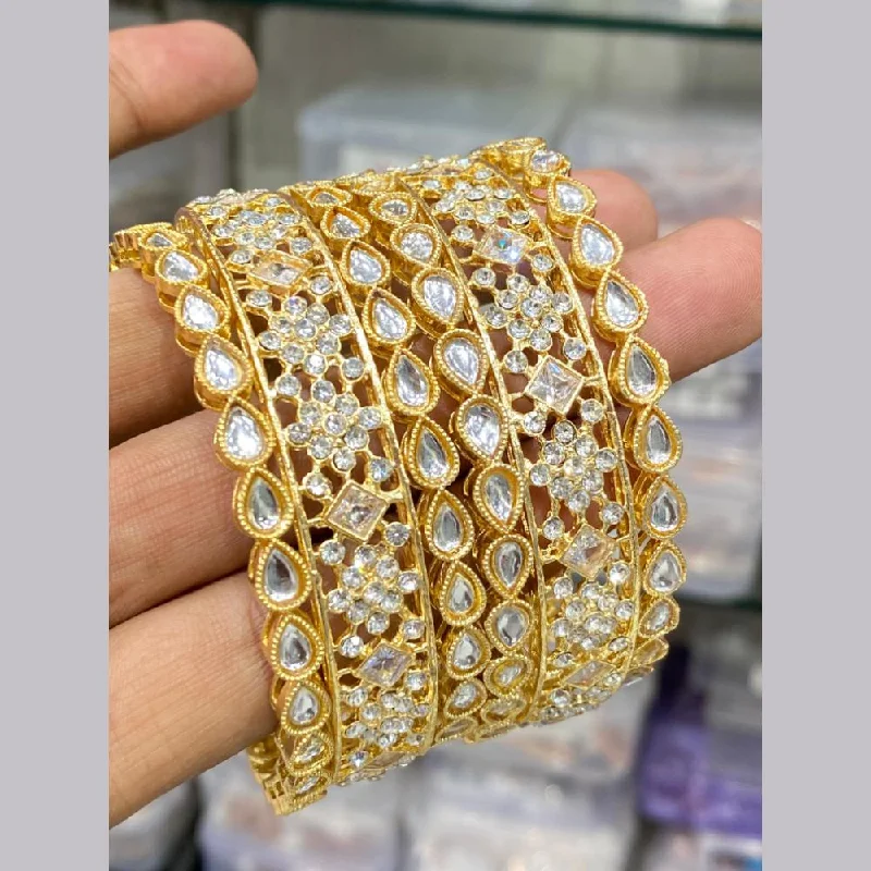 Silver bangles with intricate designs for elegance-Hira Collections Gold Plated Kundan Stone And Austrian Stone Bangles Set