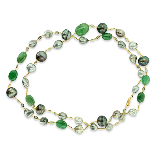 Modern geometric necklaces for creative fashion-Pearl & Green Sapphire Necklace