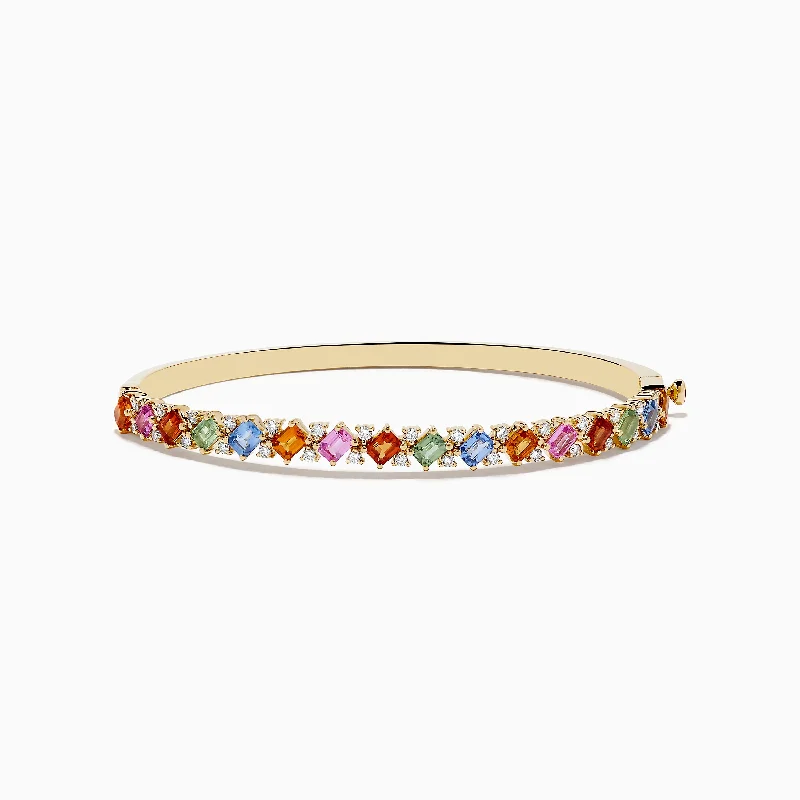 Luxury diamond bracelets for special occasions-14K Yellow Gold Multi Sapphire and Diamond Bangle