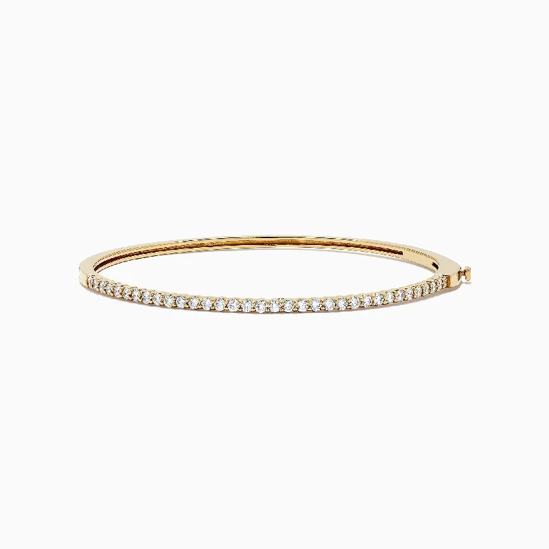 Gemstone bangle bracelets for colorful elegance-D'Oro 14K Yellow Gold Diamond Bangle, 1.00 TCW