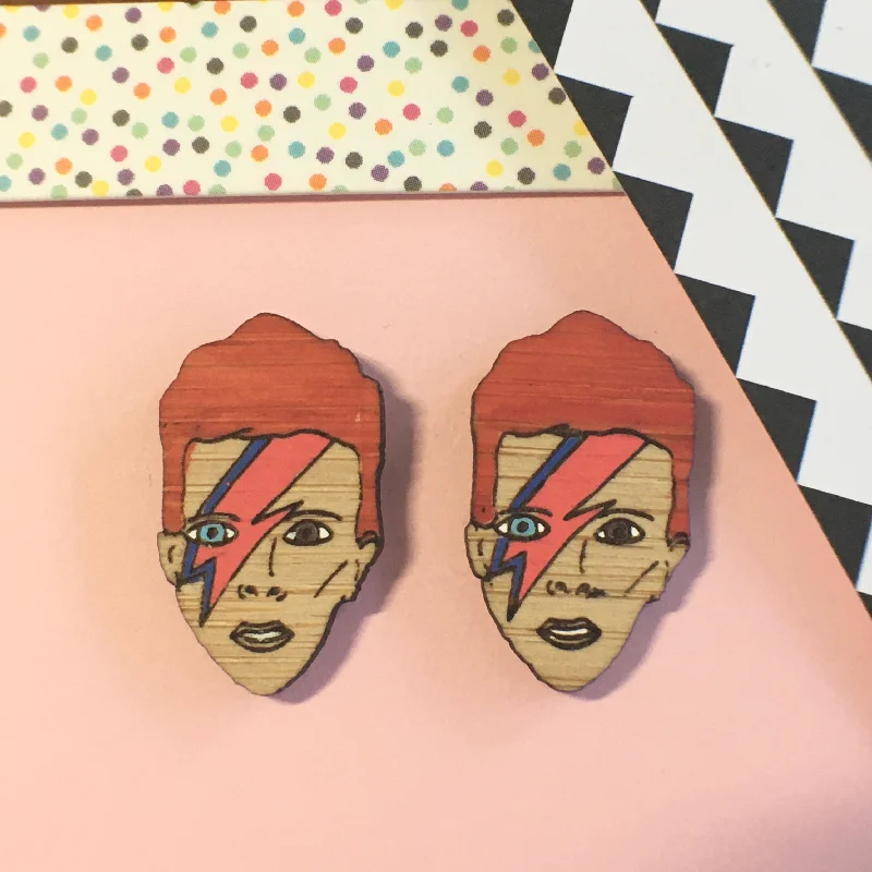 Eco-friendly earrings made from sustainable materials-Face Studs: David Bowie