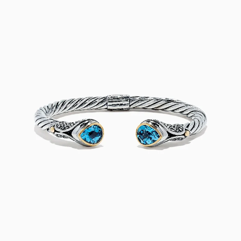 Custom charm bracelets for unique designs-925 Sterling Silver & 18K Gold Blue Accented Topaz Bangle, 5.20 TCW