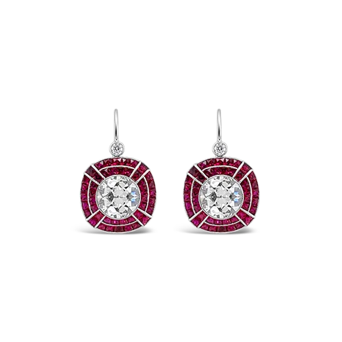 Wedding earrings for brides and bridesmaids-Ruby & Diamond Earrings